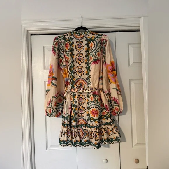 FARM Rio Floral Embroidered Mini Dress - Cream, Green, Orange - Picture 3 of 4